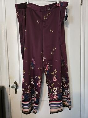 KAARI Blue Curvy 20W Floral Wide Leg Pants NWT